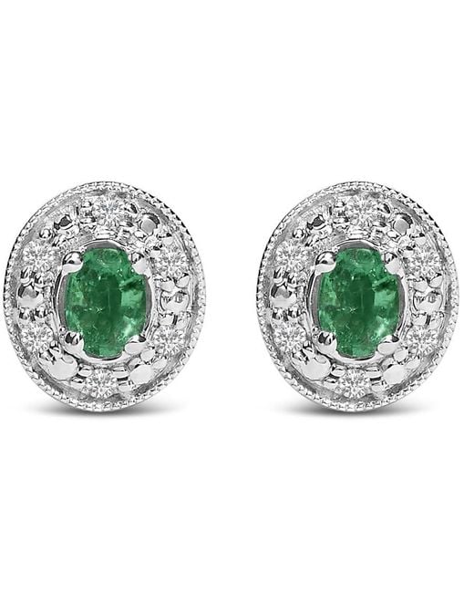 Haus of Brilliance Green 14K Oval Emerald & 1/10 Cttw Diamond Halo Stud Earrings (I-J Color, I1-I2 Clarity)