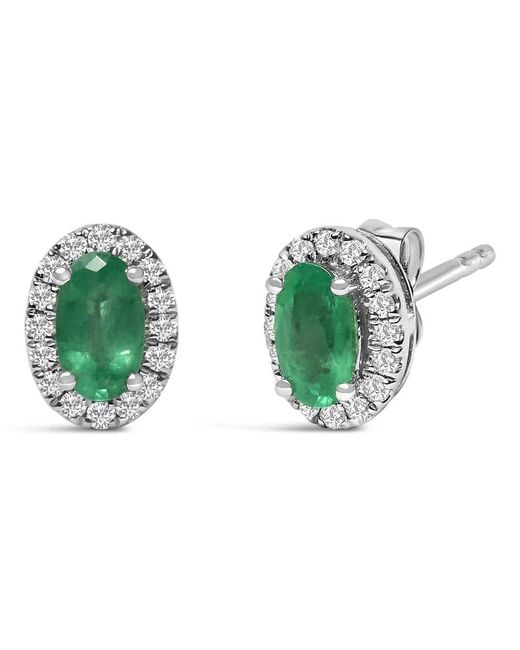 Haus of Brilliance Green 10K 5X3 Mm Oval Emerald And Diamond Halo Stud Earrings (I-J Color, I1-I2 Clarity)