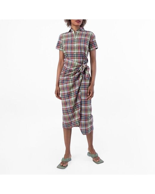 Polo Ralph Lauren Brown Checkered Print Shirt Dress, Size 4