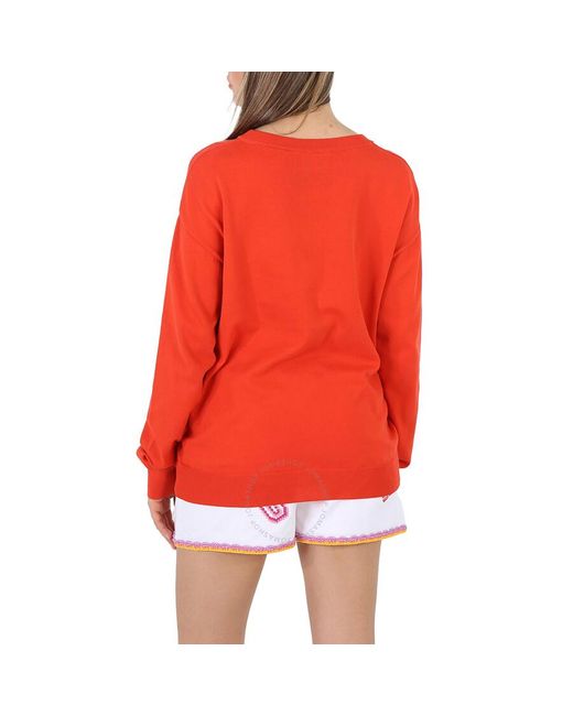 Moschino Red Fantasy Print Teddy Logo Intarsia-knit Cotton Sweater
