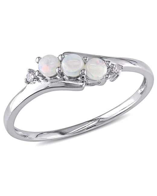 Amour Metallic Diamond And Opal 3-Stone Ring