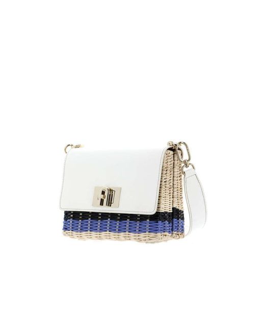 Furla White 1927 Logo Wicker Shoulder Bag