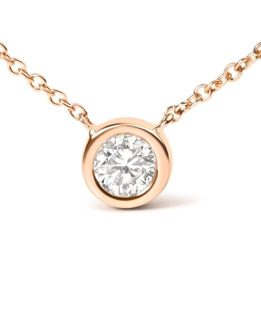 Haus of Brilliance Metallic 10K Rose 1/10 Carat Round-Cut Diamond Modern Bezel-Set Solitaire 16"-18" Pendant Necklace