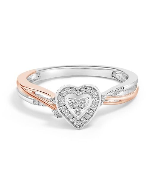 Haus of Brilliance White 14K Rose Plated Sterling 1/10 Cttw Diamond Heart Motif Ring