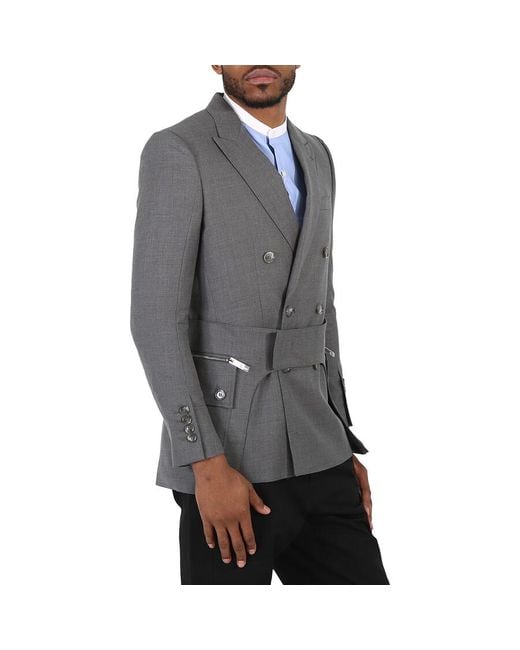Burberry Gray Charcoal English Fit Wool Tailored Jacket With Cargo Belt Detail, Brand Size 50 (Us for men