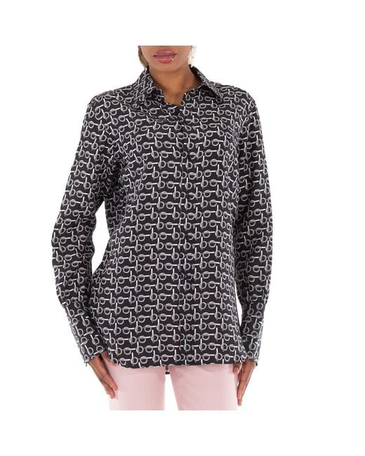Burberry Black B Jacquard Classic Collar Silk Shirt, Brand Size 8 (Us