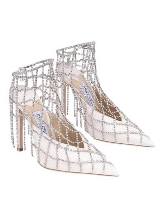 Jimmy Choo Natural Scotty 110 Crystal Chains Nappa Mules, Brand Size 37.5 Us