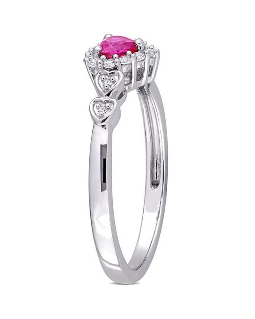 Amour Metallic 2/5 Ct Tgw Created Ruby Created Sapphire And Diamond-Accent Halo Heart Ring
