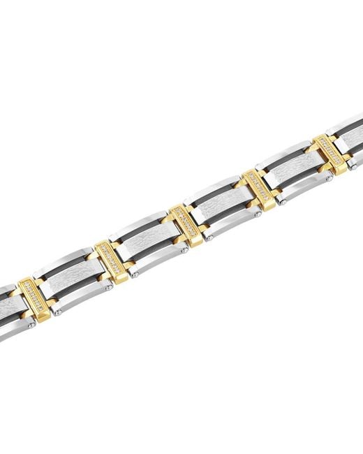 Robert Alton Metallic 49 Ctw Stainless Steel Diamond With Finish Texture Link Bracelet for men