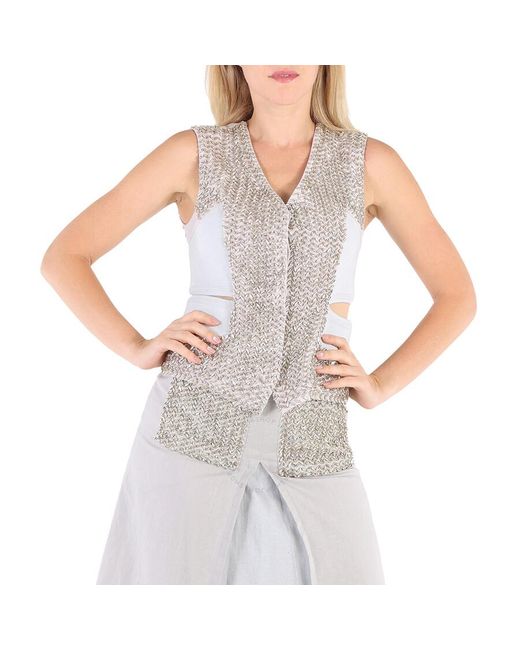Burberry Gray Faux Crystal Embroidered Mohair Blend Hollow Vest