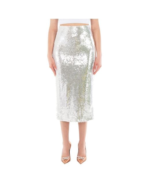ROTATE BIRGER CHRISTENSEN Natural Ladies Bright Sequined Midi Pencil Skirt, Brand Size 38 (Us