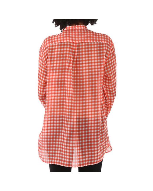 Burberry Red Gingham Silk Chiffon Pussy-bow Blouse