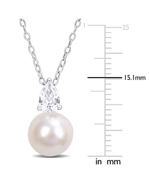 Amour Metallic 8.5-9Mm Freshwater Cultured Pearl And 5/8 Ct Tgw Created Sapphire Solitaire Pendant With Chain
