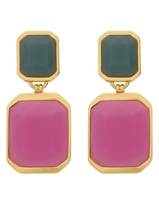 Saint Laurent Purple Metal And Resin Octagon Earrings