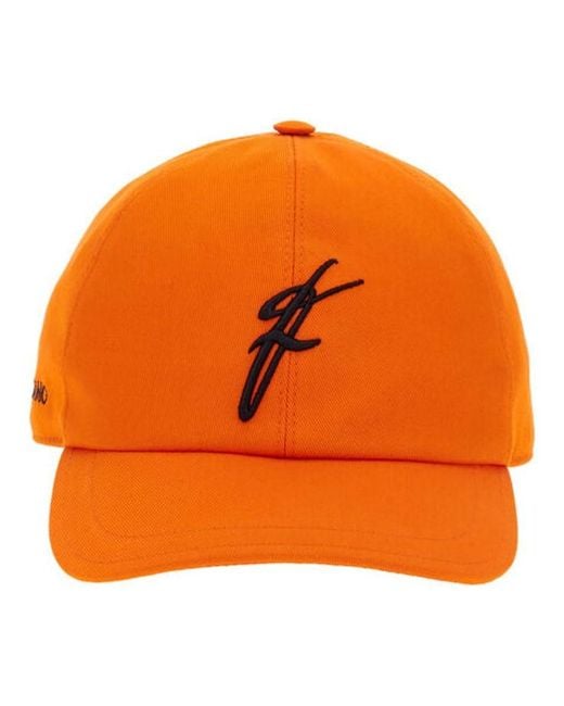 Ferragamo Orange Signature Script Baseball Cap