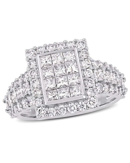 Amour Metallic 2 Ct Tw Princess And Round-Cut Diamond Cluster Square Engagement Ring