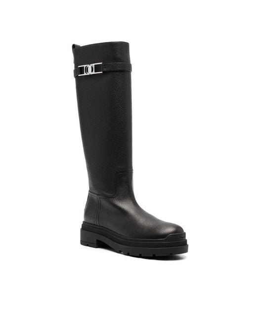Ferragamo Black Ryder Knee-Length Leather Boots