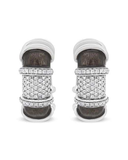 Haus of Brilliance Gray 18k White Gold Flash Plated .925 Sterling Silver Clear Graphite Grey Enamel 5/8 Cttw Round Diamonds huggie Hoop Earrings
