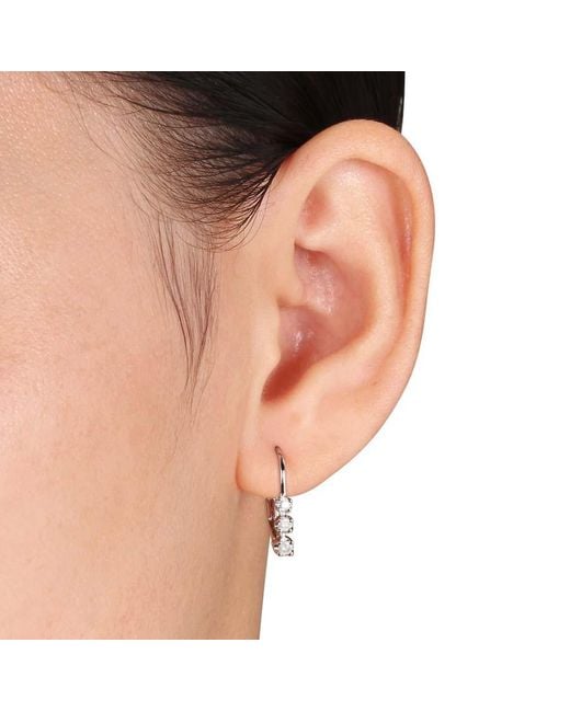 Amour Metallic 1/4 Ct Tw 3 Stone Diamond Leverback Earrings
