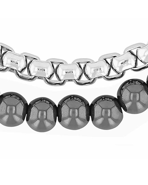 Robert Alton Metallic Stainless Steel Hematite Bead Bolo Bracelet for men