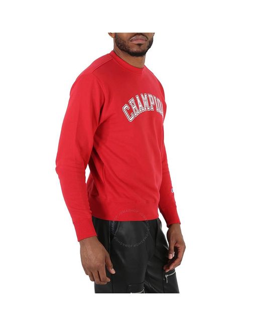 Champion Red Bright French Terry Varsity Crewneck Sweatshirt for men