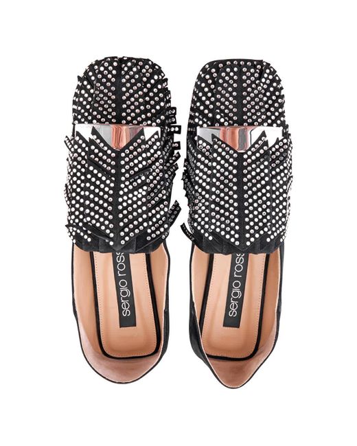 Sergio Rossi Black Crystal Embellished Fringed Loafers