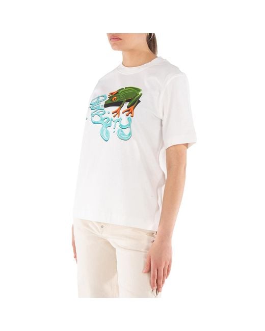 Burberry White Graphic Printed Crewneck Cotton T-Shirt
