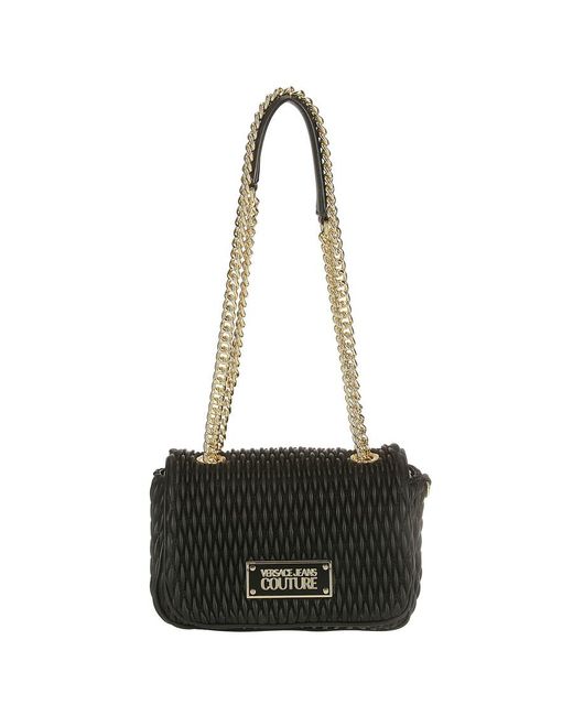 Versace Black Jeans Couture Quilted Chain-Linked Shoulder Bag