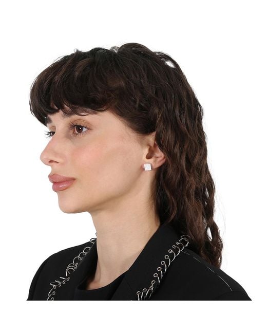 Gucci White Sterling Diagonal Interlocking G Stud Earrings for men