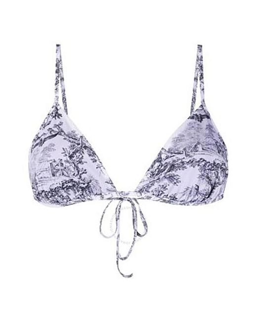Wolford Blue Iconic White Black/amethyst Toile De Jouy Antoinette Beach Triangle Top