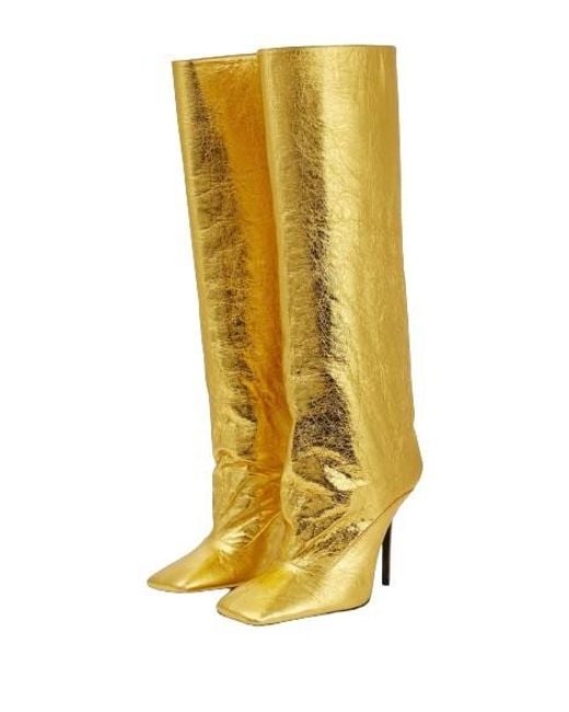 The Attico Yellow Ladies Sienna Crinkled Laminated 105 Mm Knee-High Boots, Brand Size 39 Us
