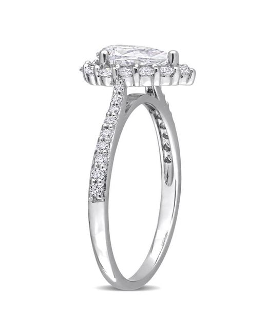 Amour Metallic 1 3/8 Ct Dew Created Moissanite Teardrop Halo Engagement Ring