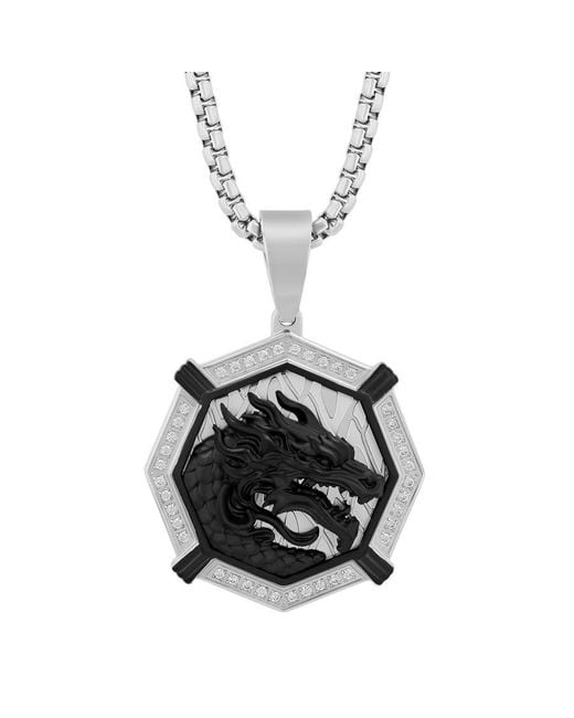 Robert Alton Black 1/4Ctw Diamond Stainless Steel With Finish Dragon Pendant for men