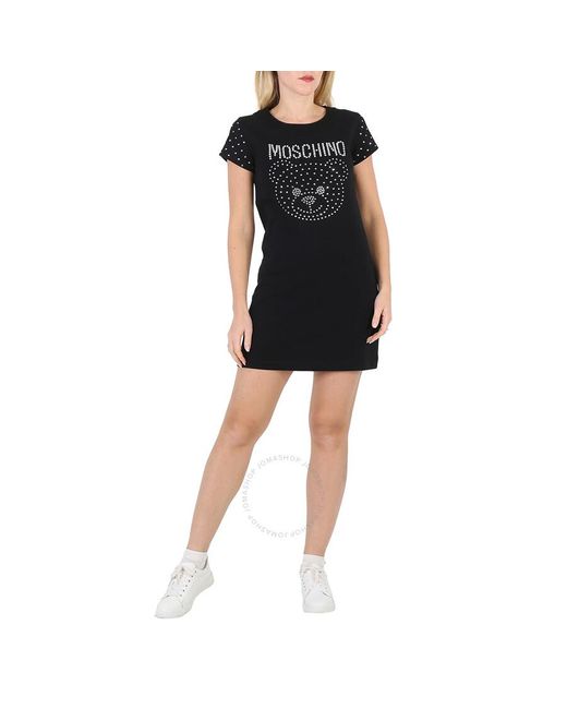 Moschino Black Stretch-cotton Teddy Crystal T-shirt Dress