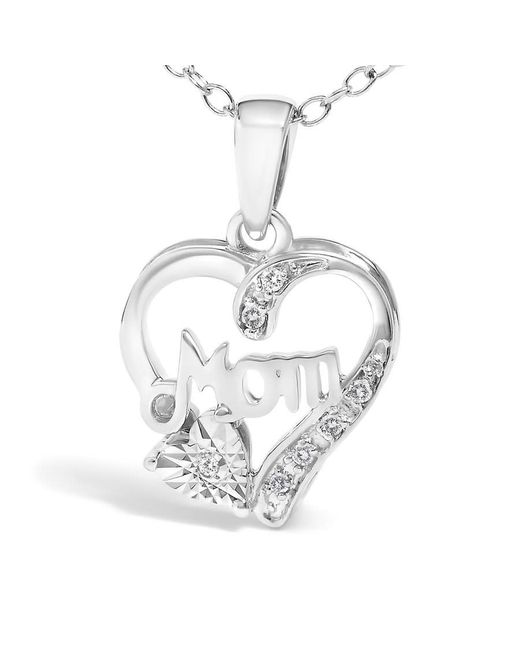 Haus of Brilliance Metallic 925 Sterling Diamond Accent Mom With Heart Pendant Necklace