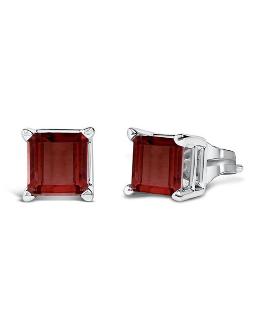 Haus of Brilliance Red 14K 5X5Mm Princess Cut Garnet Solitaire Stud Earrings