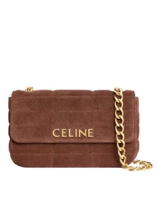 Céline Brown Logo Monochrome Matelasse Shoulder Bag