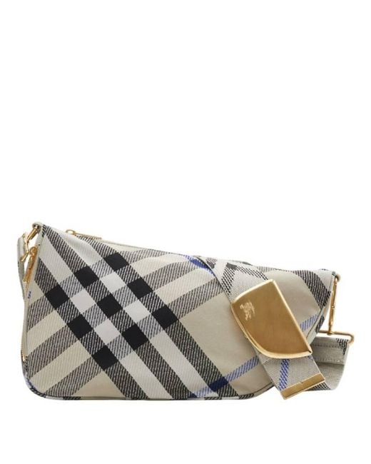 Burberry Gray Medium Shield Checked Shoulder Bag