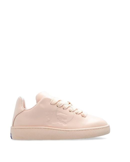 Burberry Pink Leather Box Sneakers With Equestrian Knight Motif, Brand Size 35 Us