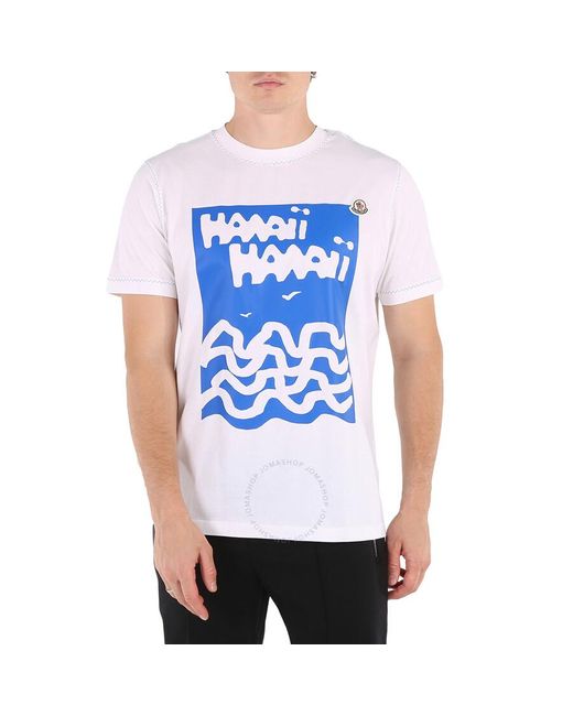 Moncler Blue Hawaii Motif Cotton T-shirt for men