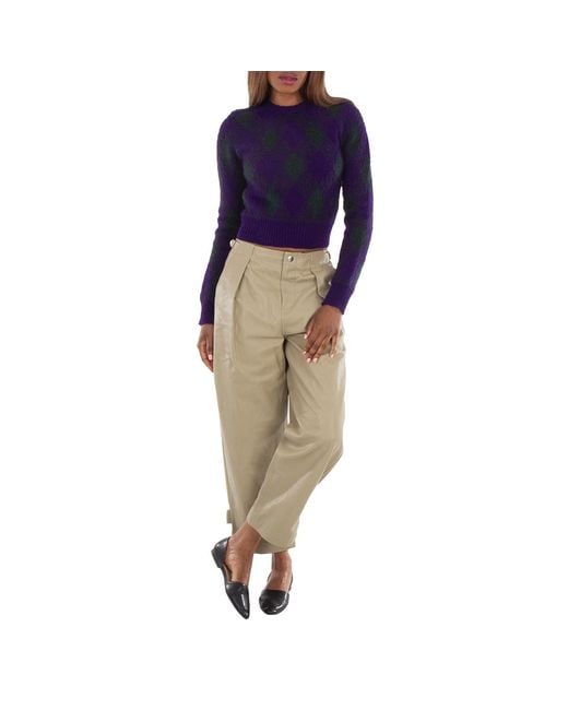 Burberry Green Pleated Leather Trousers