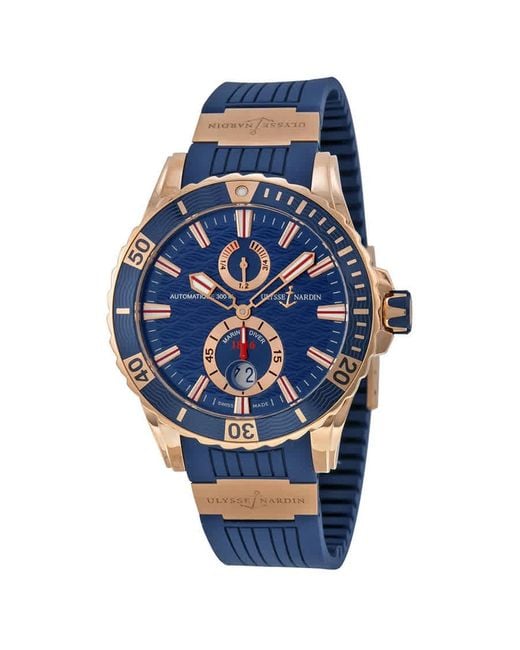 Ulysse Nardin Maxi Marine Diver 18kt Rose Gold Blue Dial Watch 266-10-3-93 for men