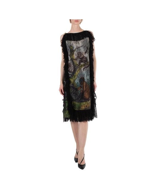 Burberry Black Ladies Light Opal Chantilly Lace And Monkey Print Shift Dress, Brand Size 4 (Us