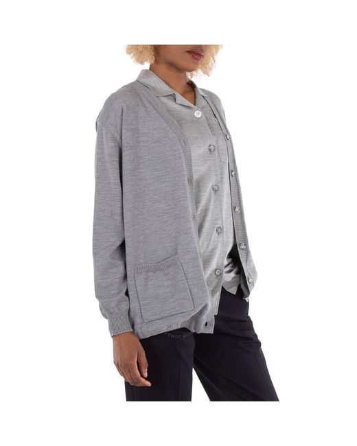 Burberry Gray Cloud Wool Cardigan Detail Silk Jersey Shirt