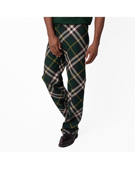 Burberry Green Tailored Check Pattern Wool Trousers, Brand Size 46 Us for men