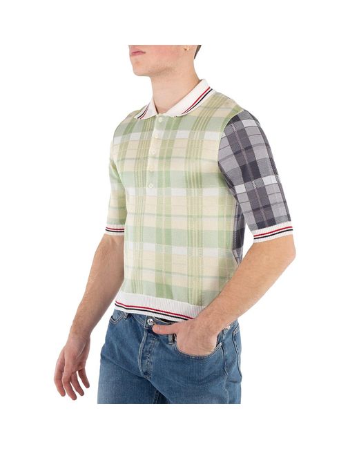 Thom Browne Blue Seasonal Fun-Mix Cotton Silk Madras Polo Shirt for men