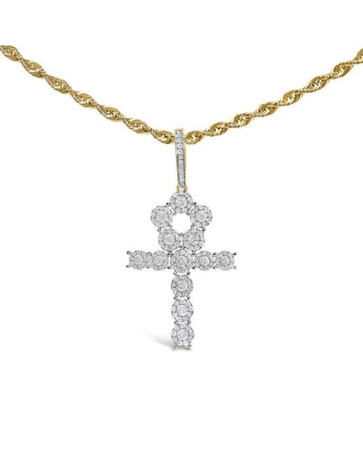 Haus of Brilliance Metallic 10K 1 3/4 Cttw Diamond Cluster Ankh Cross Pendant Necklace for men