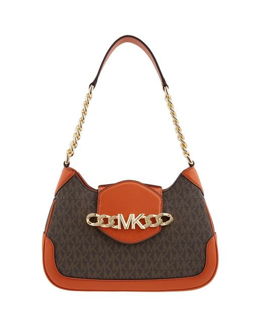 Michael Kors Brown Signature Logo-Print Small Hally Shoulder Bag