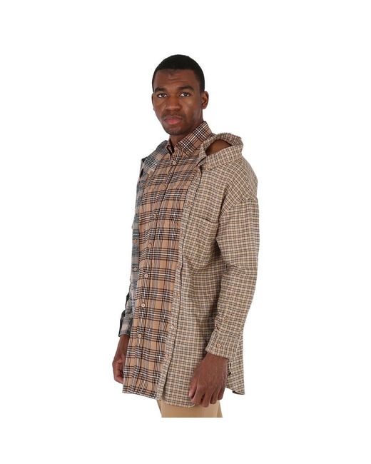 Burberry Brown Camel Check Cotton Flannel Reconstructed Shirt for men