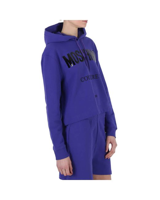 Moschino Blue Couture Logo Print Hooded Sweatshirt